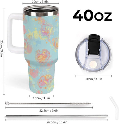 Leakproof Tumbler Vacuum Sealed Car Holder Friendly For Travel Simple Minimalist White Poppy Flower Pattern Coffee Mug Light Rose Red-style-27 - Colors D