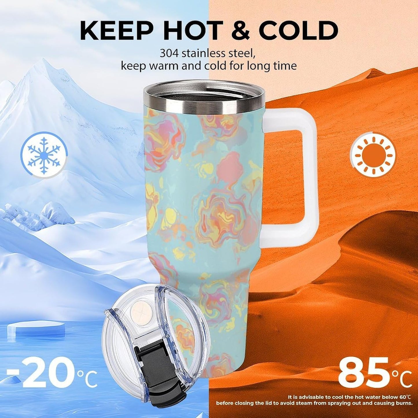 Leakproof Tumbler Vacuum Sealed Car Holder Friendly For Travel Simple Minimalist White Poppy Flower Pattern Coffee Mug Light Rose Red-style-27 - Colors D