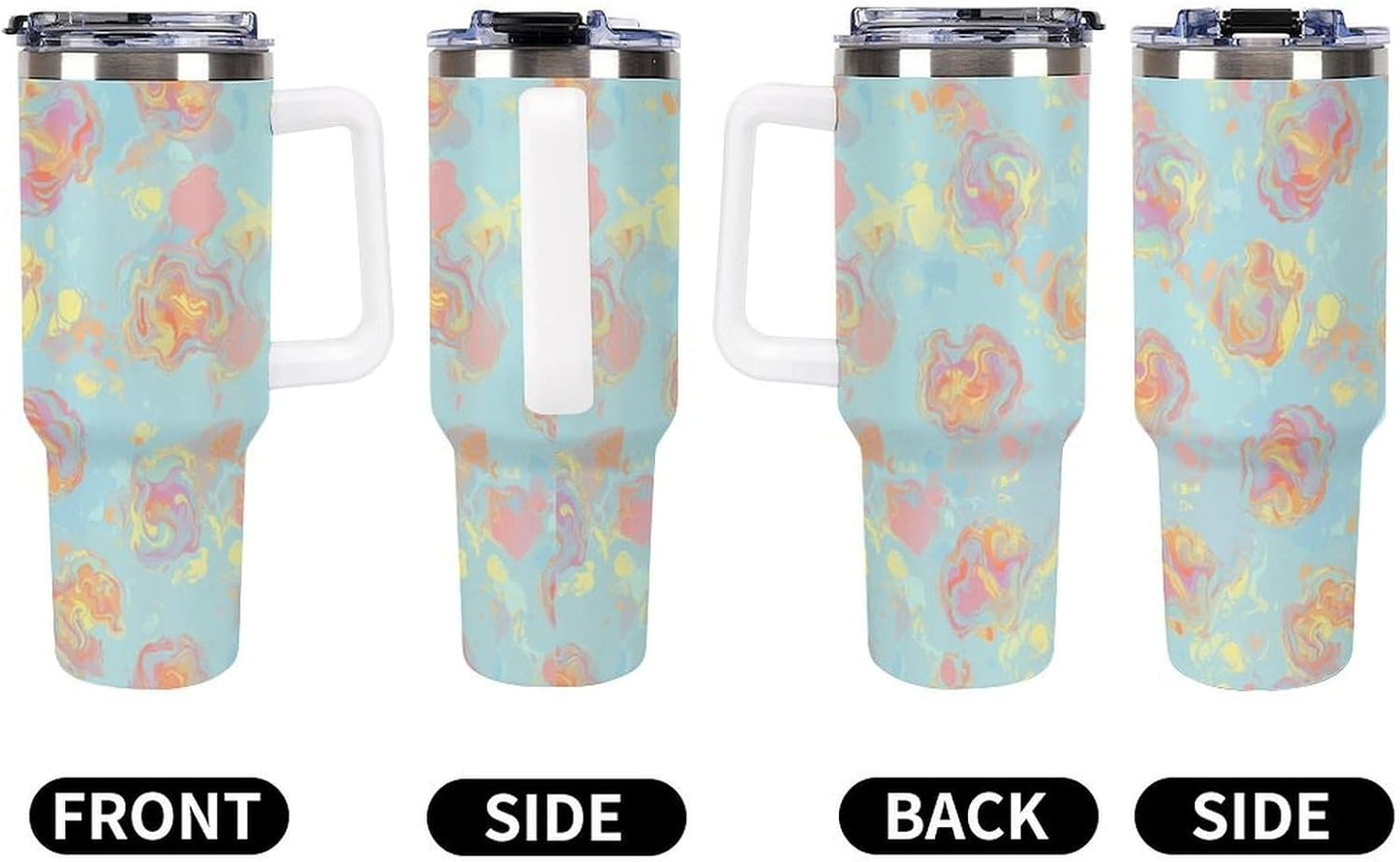 Leakproof Tumbler Vacuum Sealed Car Holder Friendly For Travel Simple Minimalist White Poppy Flower Pattern Coffee Mug Light Rose Red-style-27 - Colors D