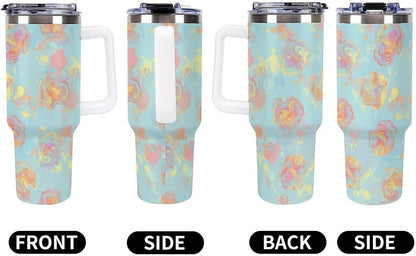 Leakproof Tumbler Vacuum Sealed Car Holder Friendly For Travel Simple Minimalist White Poppy Flower Pattern Coffee Mug Light Rose Red-style-27 - Colors D