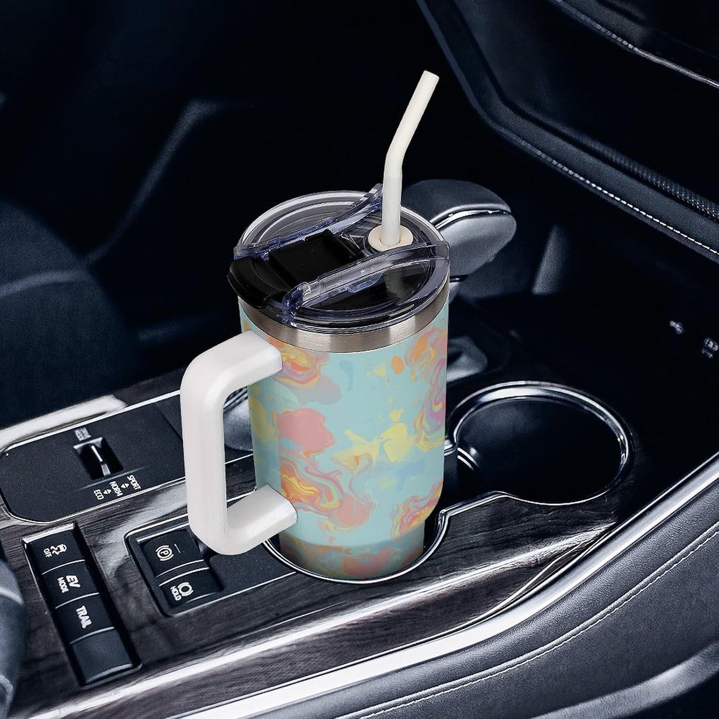 Leakproof Tumbler Vacuum Sealed Car Holder Friendly For Travel Simple Minimalist White Poppy Flower Pattern Coffee Mug Light Rose Red-style-27 - Colors D