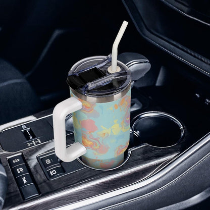 Leakproof Tumbler Vacuum Sealed Car Holder Friendly For Travel Simple Minimalist White Poppy Flower Pattern Coffee Mug Light Rose Red-style-27 - Colors D