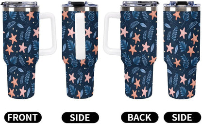 Leakproof Tumbler Vacuum Sealed Car Holder Friendly For Travel Simple Minimalist White Poppy Flower Pattern Coffee Mug Light Rose Red-style-27 - Colors D
