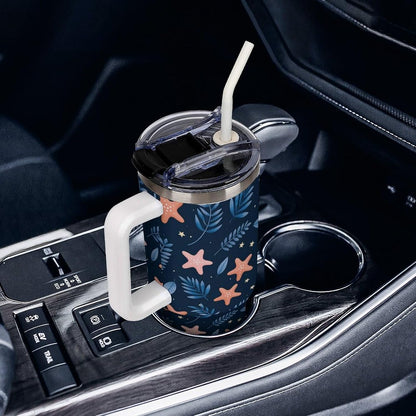 Leakproof Tumbler Vacuum Sealed Car Holder Friendly For Travel Simple Minimalist White Poppy Flower Pattern Coffee Mug Light Rose Red-style-27 - Colors D