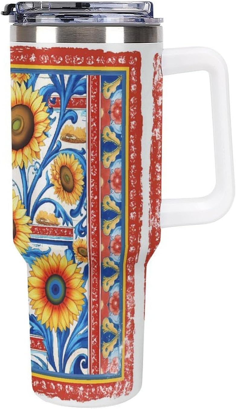 Leakproof Tumbler Vacuum Sealed Car Holder Friendly For Travel Simple Minimalist White Poppy Flower Pattern Coffee Mug Light Rose Red-style-27 - Colors D