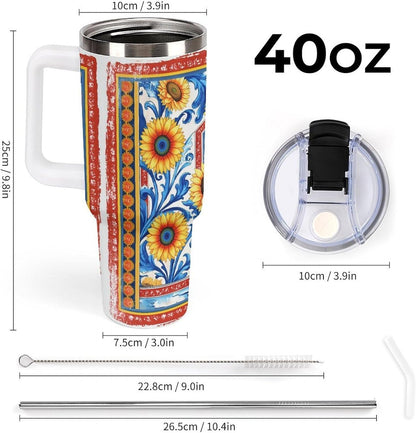 Leakproof Tumbler Vacuum Sealed Car Holder Friendly For Travel Simple Minimalist White Poppy Flower Pattern Coffee Mug Light Rose Red-style-27 - Colors D