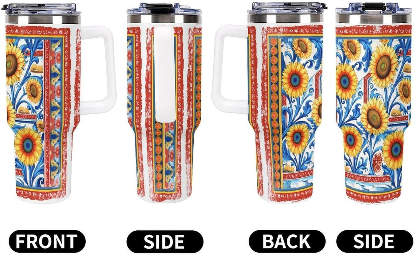 Leakproof Tumbler Vacuum Sealed Car Holder Friendly For Travel Simple Minimalist White Poppy Flower Pattern Coffee Mug Light Rose Red-style-27 - Colors D
