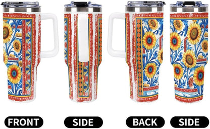 Leakproof Tumbler Vacuum Sealed Car Holder Friendly For Travel Simple Minimalist White Poppy Flower Pattern Coffee Mug Light Rose Red-style-27 - Colors D
