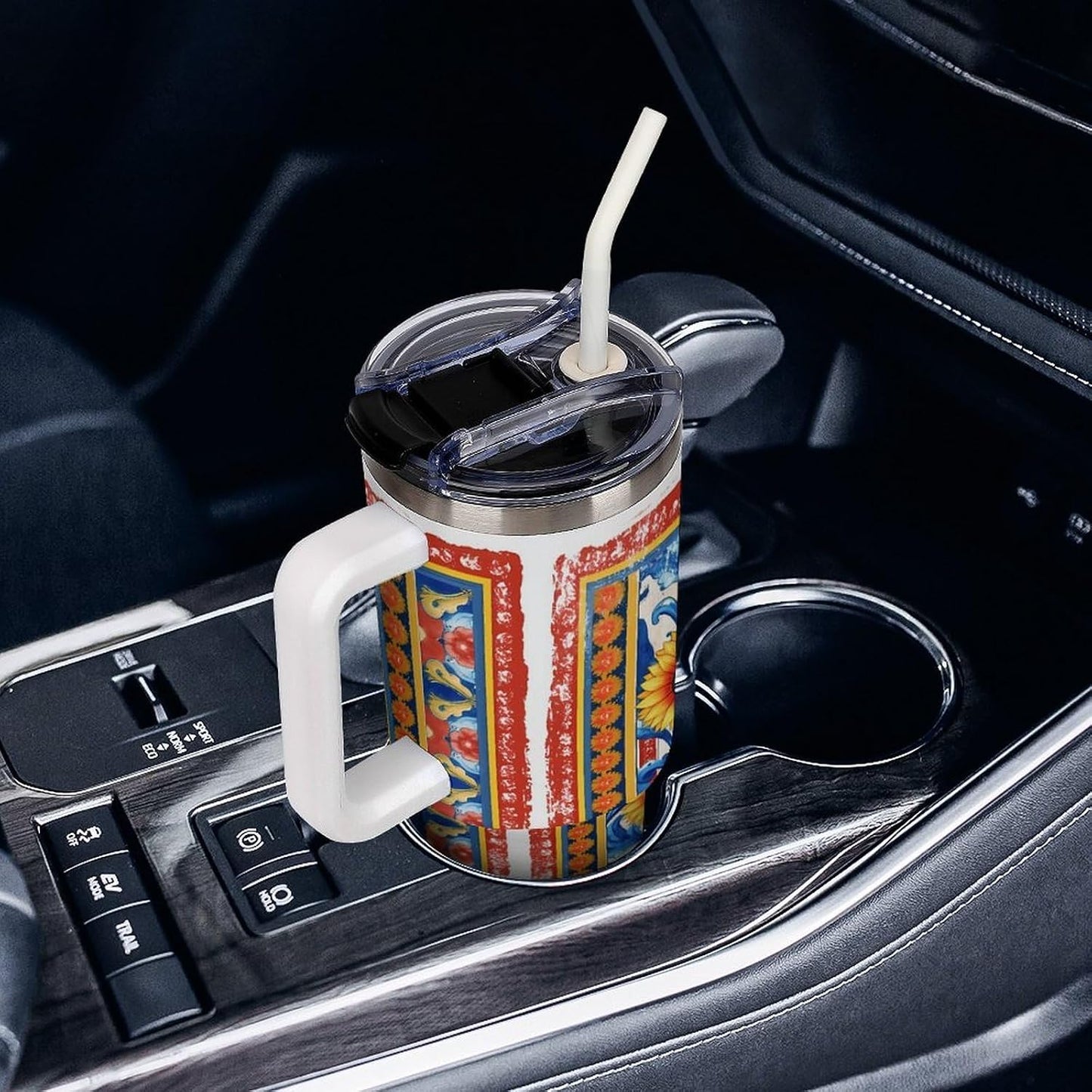 Leakproof Tumbler Vacuum Sealed Car Holder Friendly For Travel Simple Minimalist White Poppy Flower Pattern Coffee Mug Light Rose Red-style-27 - Colors D