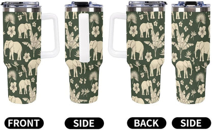 Leakproof Tumbler Vacuum Sealed Car Holder Friendly For Travel Simple Minimalist White Poppy Flower Pattern Coffee Mug Light Rose Red-style-27 - Colors D