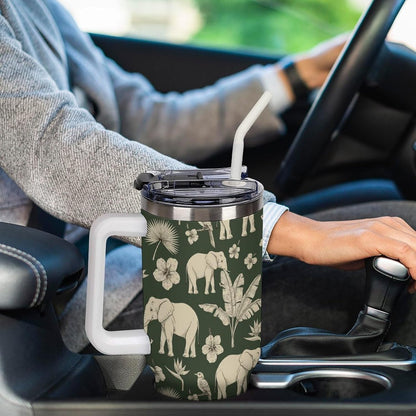 Leakproof Tumbler Vacuum Sealed Car Holder Friendly For Travel Simple Minimalist White Poppy Flower Pattern Coffee Mug Light Rose Red-style-27 - Colors D
