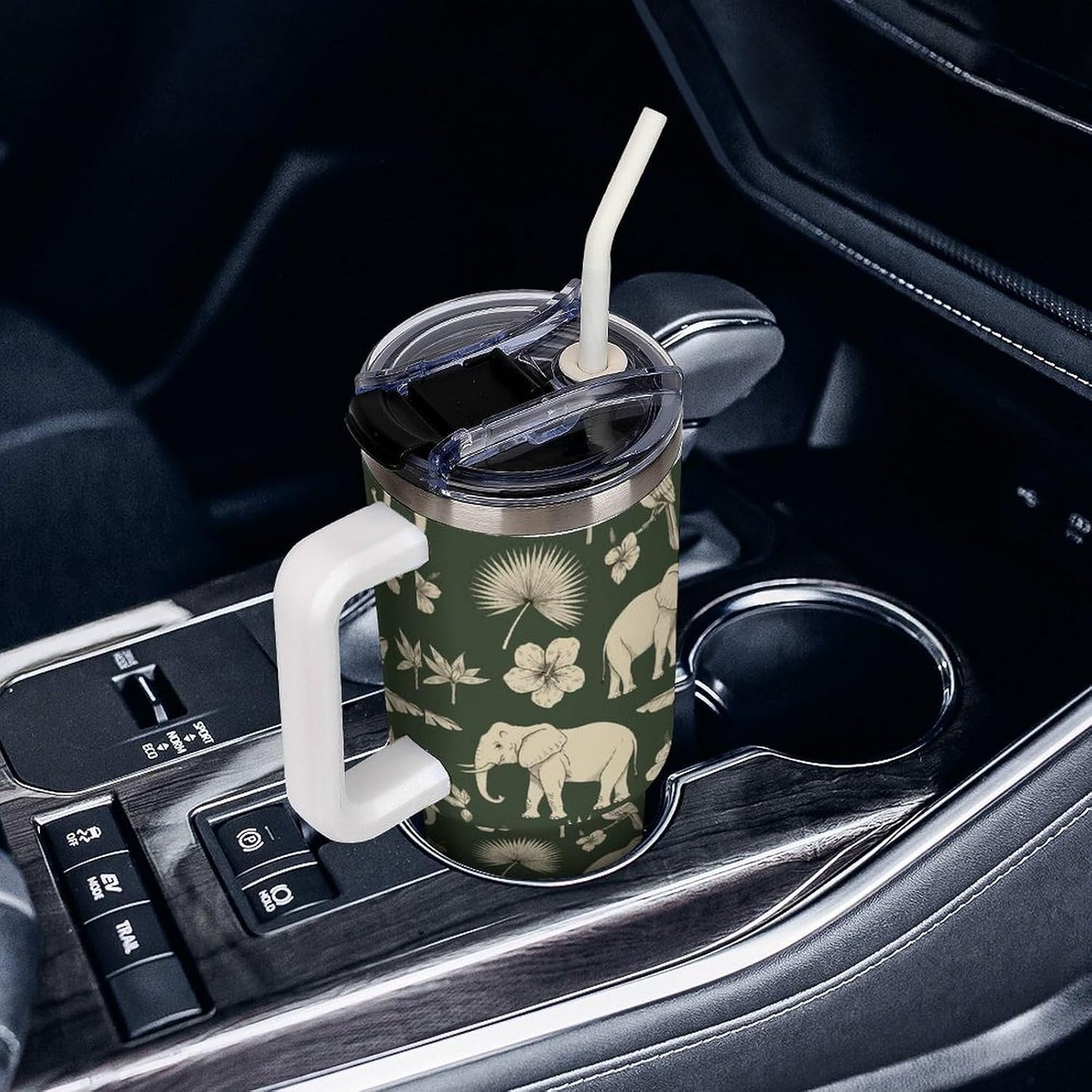 Leakproof Tumbler Vacuum Sealed Car Holder Friendly For Travel Simple Minimalist White Poppy Flower Pattern Coffee Mug Light Rose Red-style-27 - Colors D