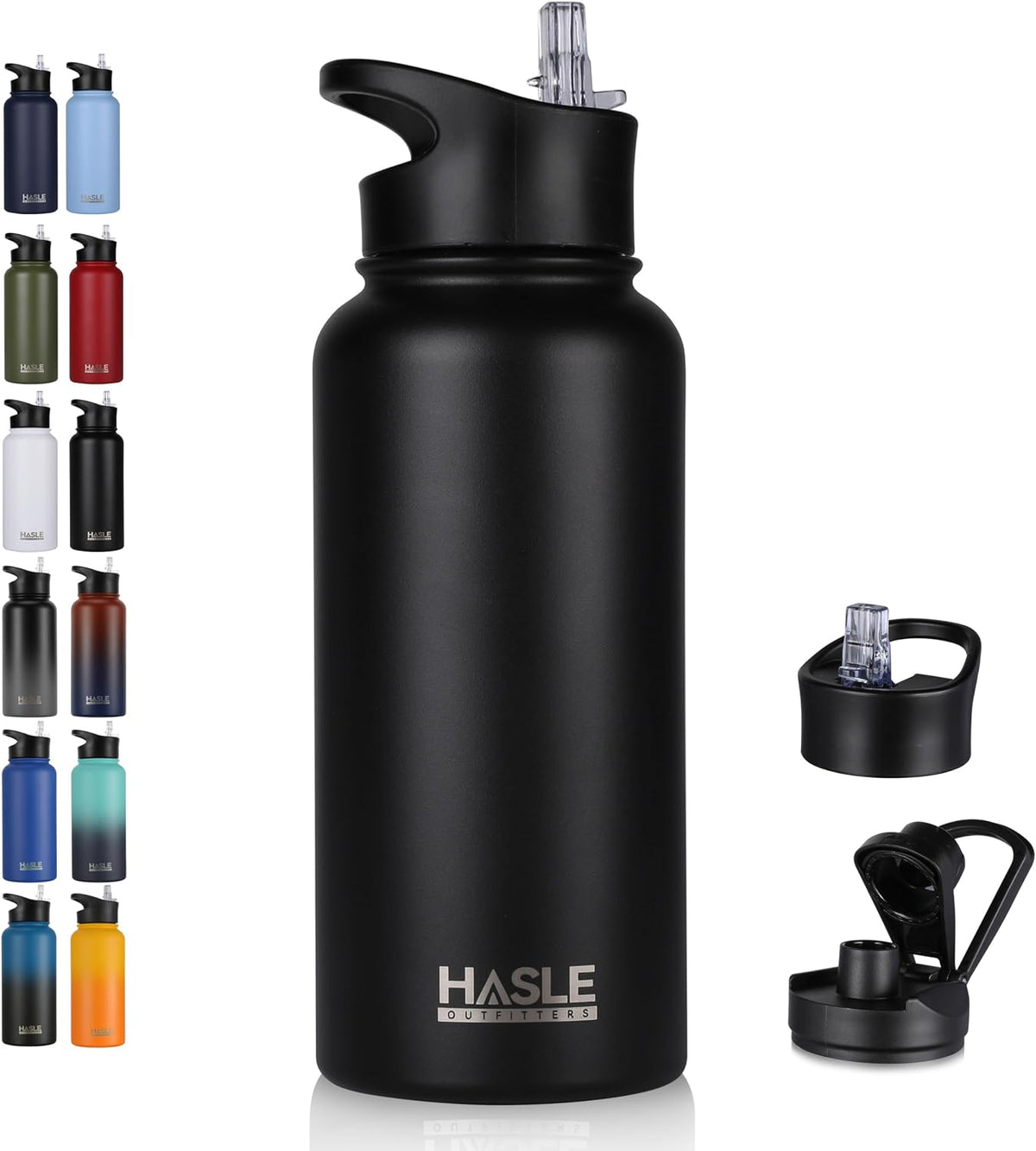 32 oz Insulated Water Bottle Stainless Steel Double Walled Vacuum Sports Water Bottle with 2 Lids (Straw and Spout Lid) for Gym Camping Hiking(Black,1)
