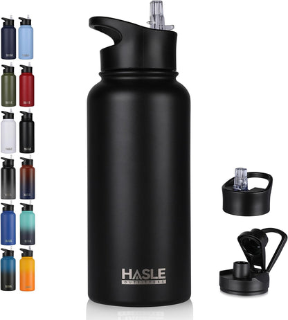 32 oz Insulated Water Bottle Stainless Steel Double Walled Vacuum Sports Water Bottle with 2 Lids (Straw and Spout Lid) for Gym Camping Hiking(Black,1)