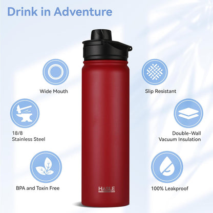 32 oz Insulated Water Bottle Stainless Steel Double Walled Vacuum Sports Water Bottle with 2 Lids (Straw and Spout Lid) for Gym Camping Hiking(Black,1)