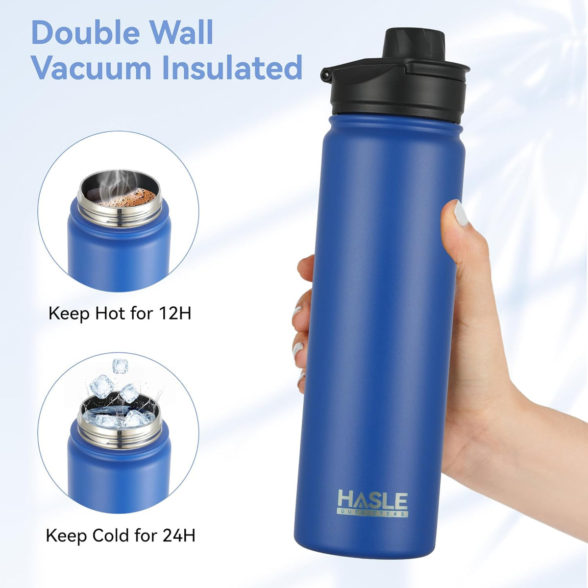 32 oz Insulated Water Bottle Stainless Steel Double Walled Vacuum Sports Water Bottle with 2 Lids (Straw and Spout Lid) for Gym Camping Hiking(Black,1)