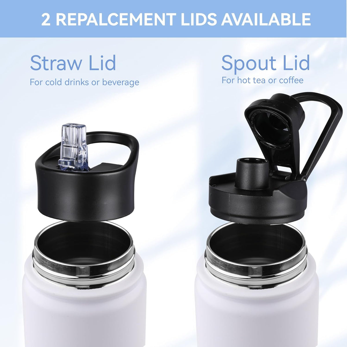 32 oz Insulated Water Bottle Stainless Steel Double Walled Vacuum Sports Water Bottle with 2 Lids (Straw and Spout Lid) for Gym Camping Hiking(Black,1)