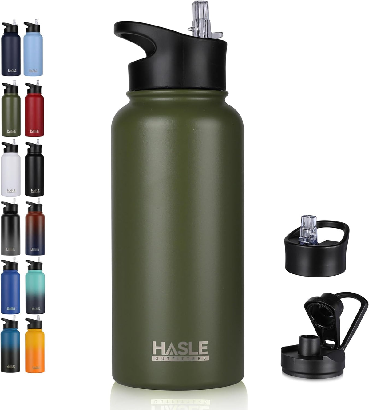 32 oz Insulated Water Bottle Stainless Steel Double Walled Vacuum Sports Water Bottle with 2 Lids (Straw and Spout Lid) for Gym Camping Hiking(Black,1)