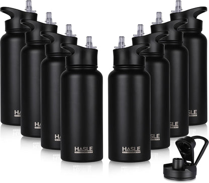 32 oz Insulated Water Bottle Stainless Steel Double Walled Vacuum Sports Water Bottle with 2 Lids (Straw and Spout Lid) for Gym Camping Hiking(Black,1)