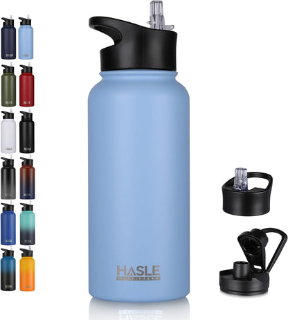 32 oz Insulated Water Bottle Stainless Steel Double Walled Vacuum Sports Water Bottle with 2 Lids (Straw and Spout Lid) for Gym Camping Hiking(Black,1)
