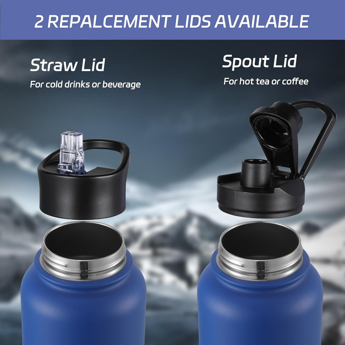 32 oz Insulated Water Bottle Stainless Steel Double Walled Vacuum Sports Water Bottle with 2 Lids (Straw and Spout Lid) for Gym Camping Hiking(Black,1)
