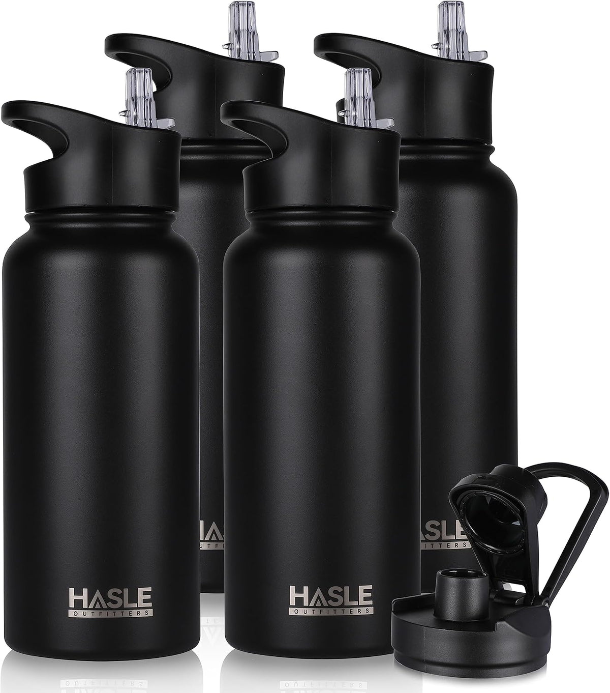 32 oz Insulated Water Bottle Stainless Steel Double Walled Vacuum Sports Water Bottle with 2 Lids (Straw and Spout Lid) for Gym Camping Hiking(Black,1)