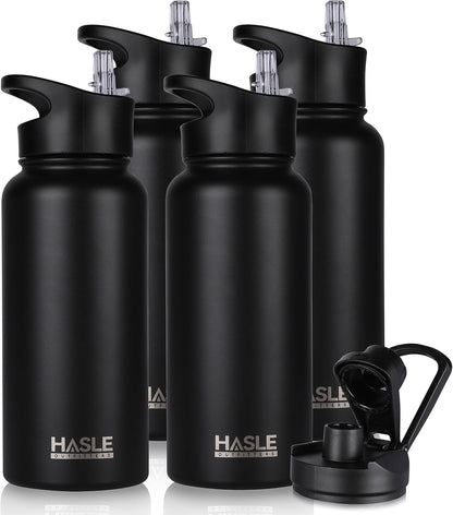 32 oz Insulated Water Bottle Stainless Steel Double Walled Vacuum Sports Water Bottle with 2 Lids (Straw and Spout Lid) for Gym Camping Hiking(Black,1)