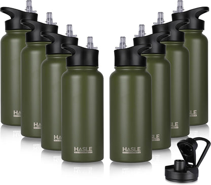 32 oz Insulated Water Bottle Stainless Steel Double Walled Vacuum Sports Water Bottle with 2 Lids (Straw and Spout Lid) for Gym Camping Hiking(Black,1)