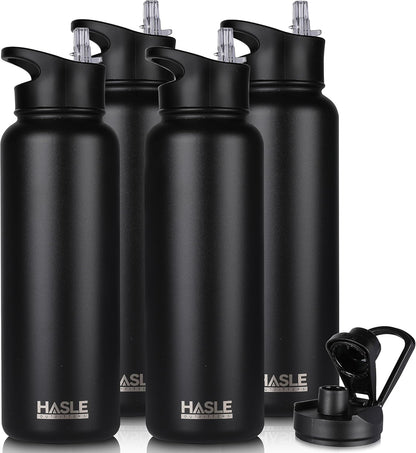 32 oz Insulated Water Bottle Stainless Steel Double Walled Vacuum Sports Water Bottle with 2 Lids (Straw and Spout Lid) for Gym Camping Hiking(Black,1)
