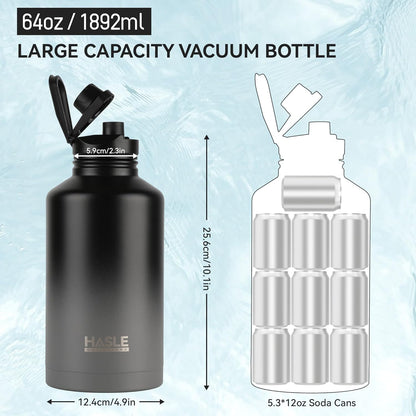 32 oz Insulated Water Bottle Stainless Steel Double Walled Vacuum Sports Water Bottle with 2 Lids (Straw and Spout Lid) for Gym Camping Hiking(Black,1)