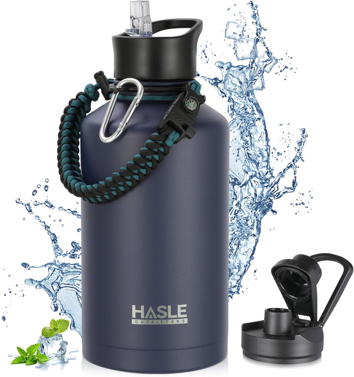 32 oz Insulated Water Bottle Stainless Steel Double Walled Vacuum Sports Water Bottle with 2 Lids (Straw and Spout Lid) for Gym Camping Hiking(Black,1)