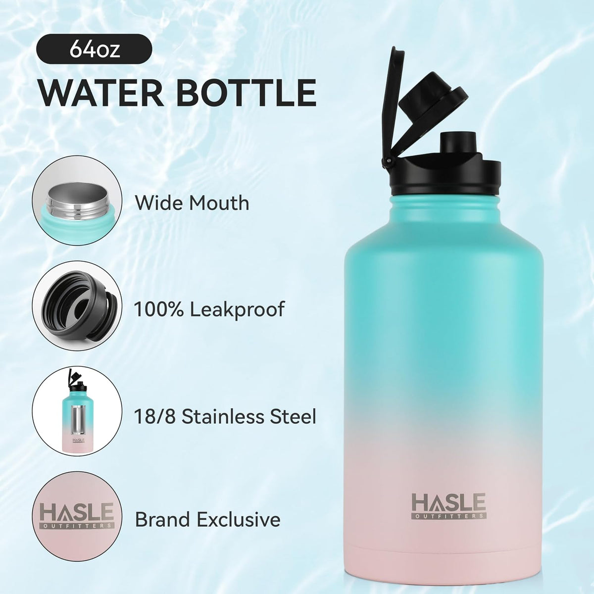 32 oz Insulated Water Bottle Stainless Steel Double Walled Vacuum Sports Water Bottle with 2 Lids (Straw and Spout Lid) for Gym Camping Hiking(Black,1)
