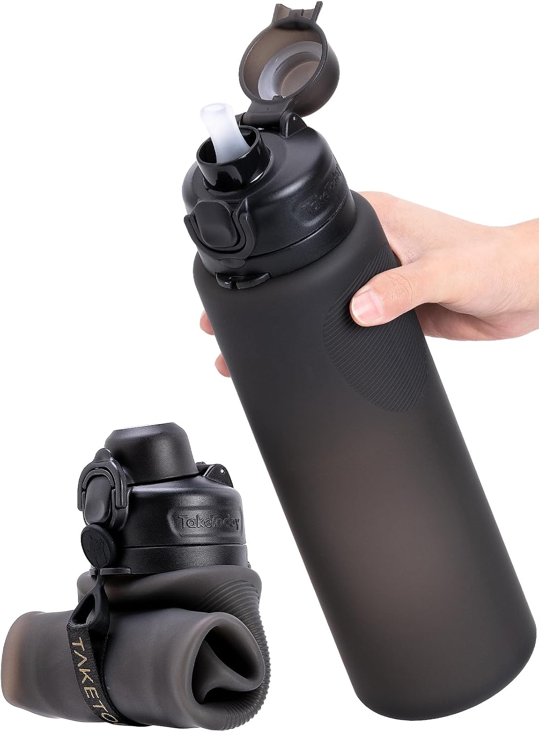 Collapsible Water Bottles, Foldable for Travel, 32oz, Black