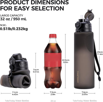 Collapsible Water Bottles, Foldable for Travel, 32oz, Black