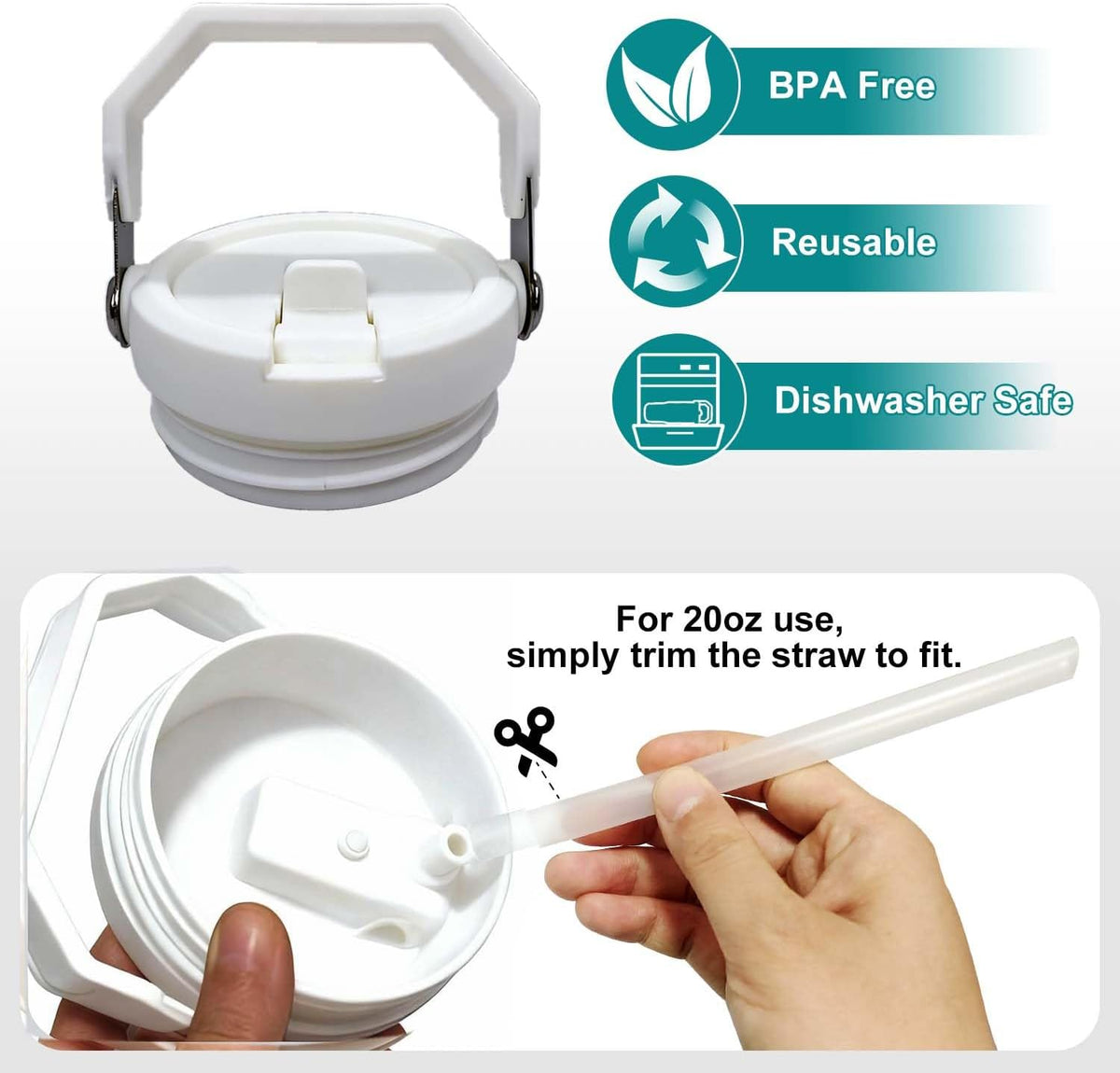2-Pack Replacement Flip Straw Lids for Stanley IceFlow Tumbler 30oz and 20oz, Spill-Proof Cap with 2 Reusable Straws & 2 Cleaning Brushes, BPA-Free, Easy to Clean