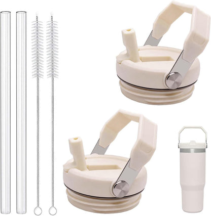 2-Pack Replacement Flip Straw Lids for Stanley IceFlow Tumbler 30oz and 20oz, Spill-Proof Cap with 2 Reusable Straws & 2 Cleaning Brushes, BPA-Free, Easy to Clean
