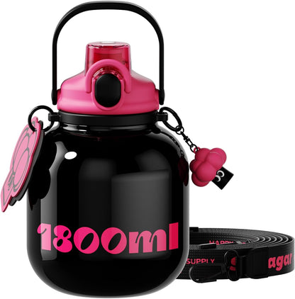 60 oz Half Gallon Insulated Water Bottle with Straw, Black