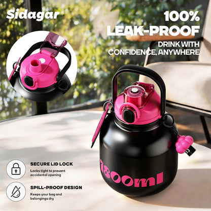 60 oz Half Gallon Insulated Water Bottle with Straw, Black