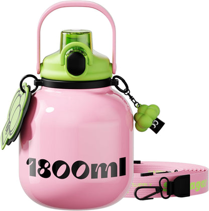 60 oz Half Gallon Insulated Water Bottle with Straw, Black