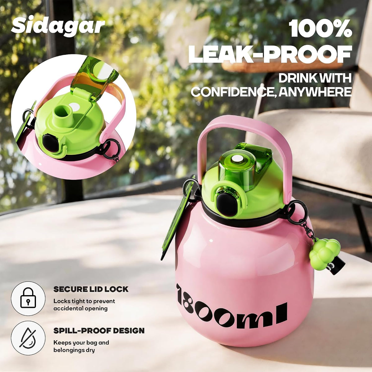 60 oz Half Gallon Insulated Water Bottle with Straw, Black