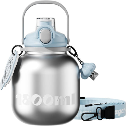 60 oz Half Gallon Insulated Water Bottle with Straw, Black
