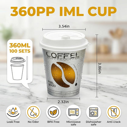 100 Sets Bulk Frosted Disposable Hard Plastic Cups With Straws Lids,90mm Disposable Bubble Boba Milk Tea ToGo Cups Cold Hot Plastic coffee Boba Tea Business TakeAway Supplies (16, ounces)