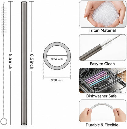 Replacement Straw Compatible with 40 oz Stanley Quencher Tumbler, 12 Inch Extra Long Reusable Plastic Straws for 40 Oz Cup, Clear-6 Pack