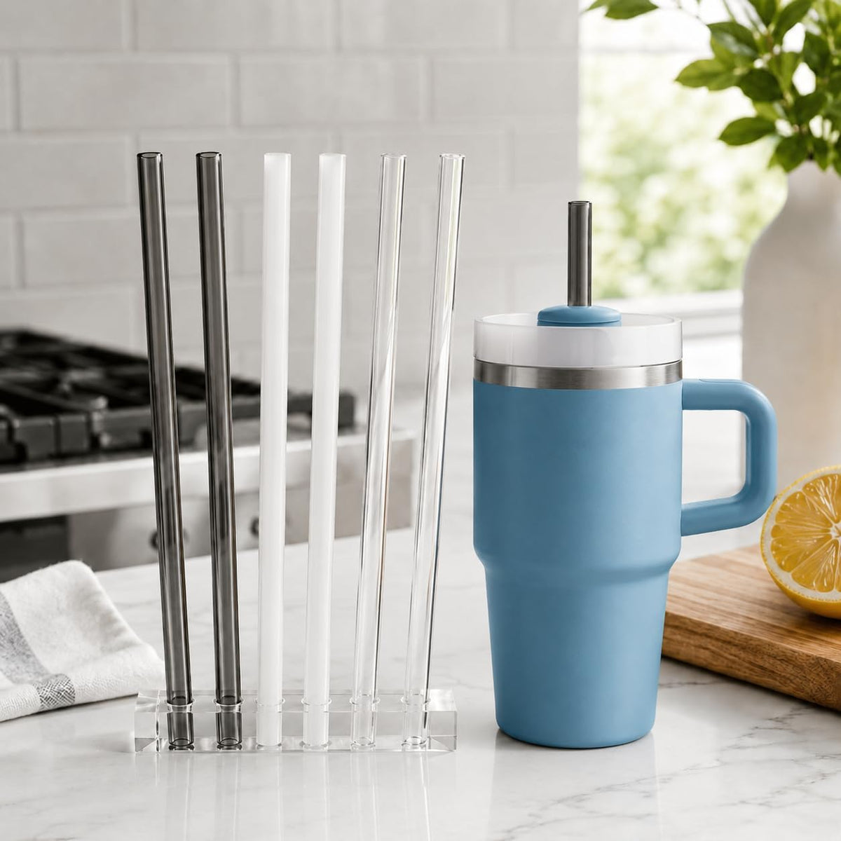 Replacement Straw Compatible with 40 oz Stanley Quencher Tumbler, 12 Inch Extra Long Reusable Plastic Straws for 40 Oz Cup, Clear-6 Pack