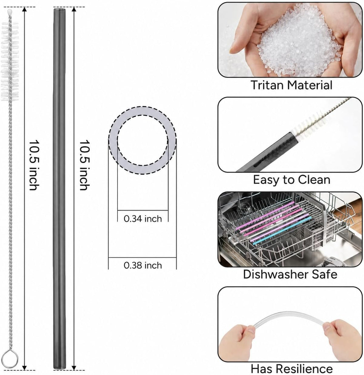 Replacement Straw Compatible with 40 oz Stanley Quencher Tumbler, 12 Inch Extra Long Reusable Plastic Straws for 40 Oz Cup, Clear-6 Pack