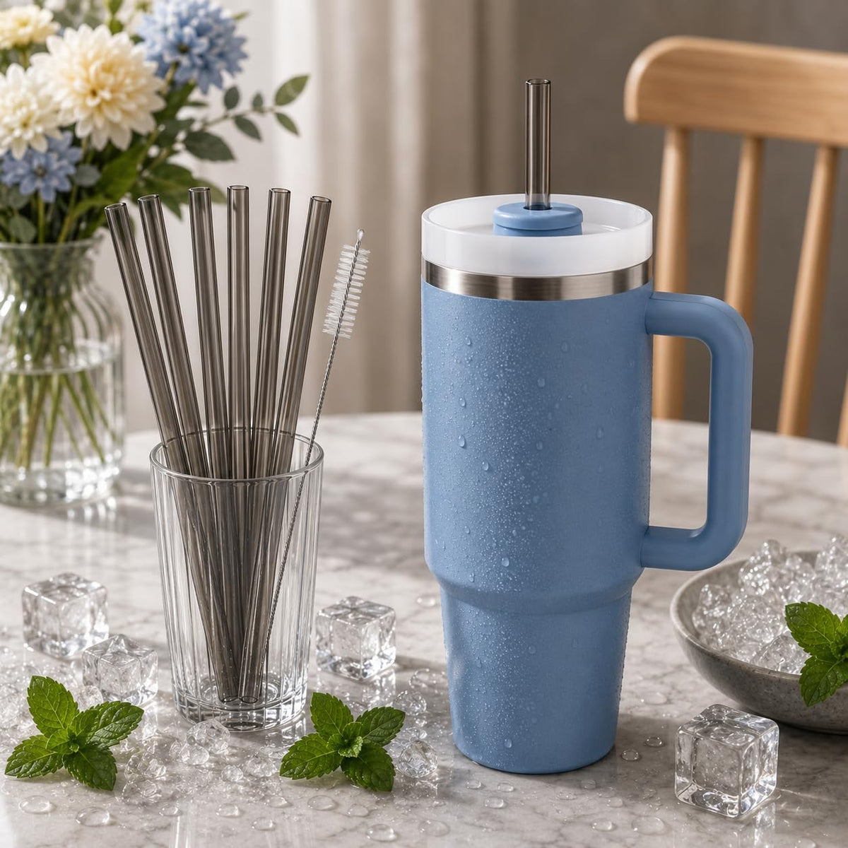 Replacement Straw Compatible with 40 oz Stanley Quencher Tumbler, 12 Inch Extra Long Reusable Plastic Straws for 40 Oz Cup, Clear-6 Pack