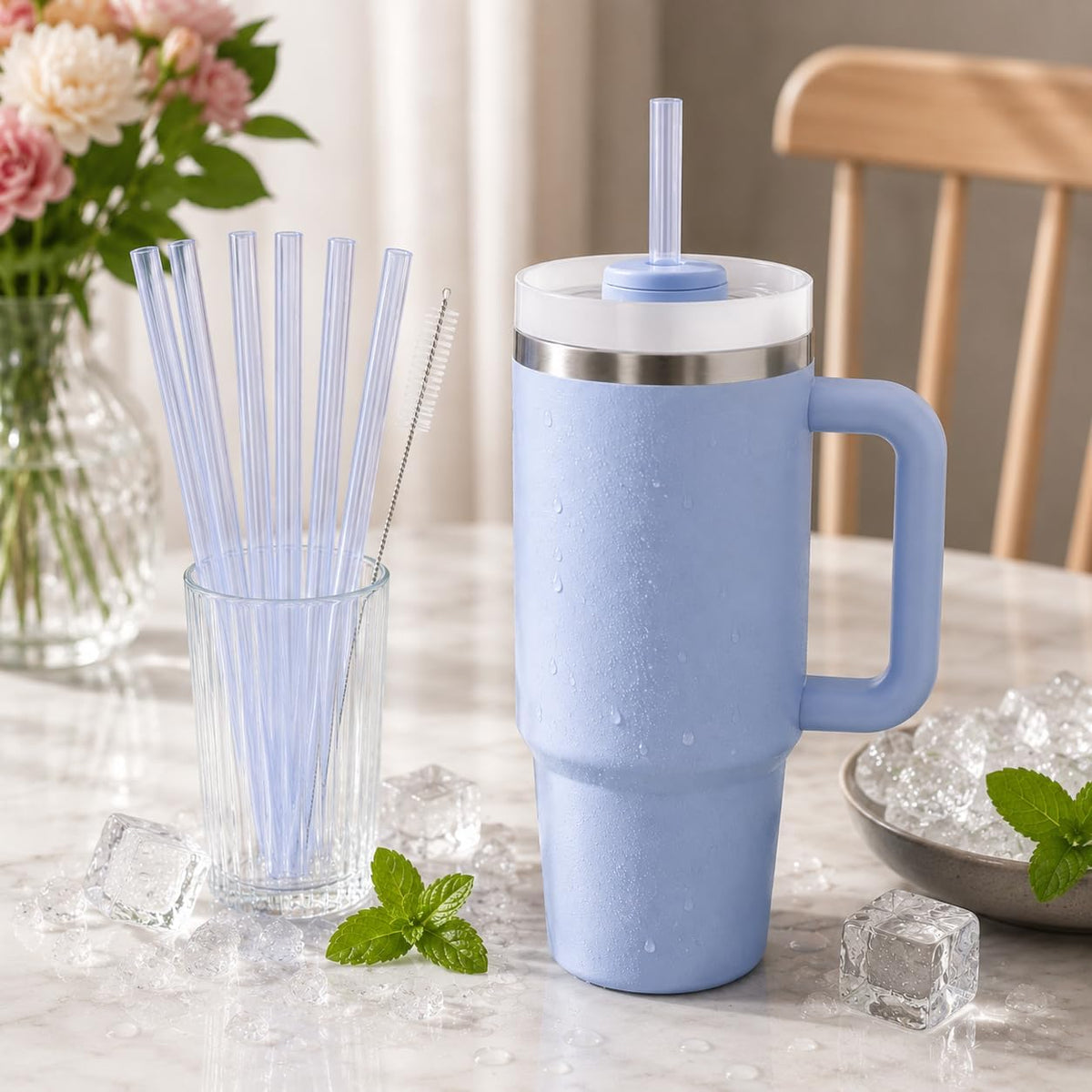 Replacement Straw Compatible with 40 oz Stanley Quencher Tumbler, 12 Inch Extra Long Reusable Plastic Straws for 40 Oz Cup, Clear-6 Pack