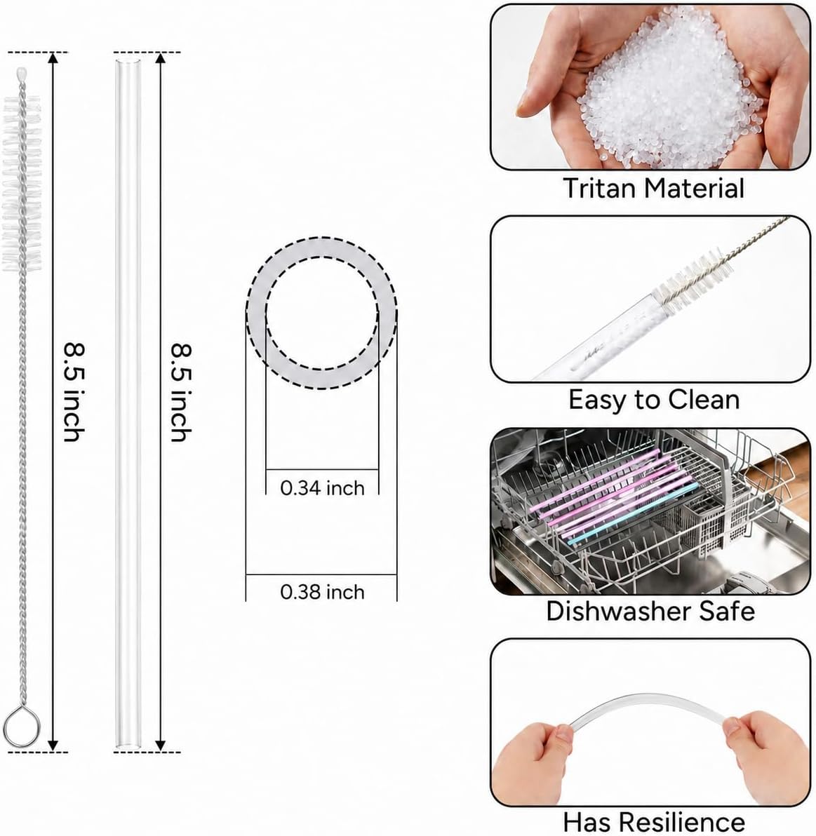 Replacement Straw Compatible with 40 oz Stanley Quencher Tumbler, 12 Inch Extra Long Reusable Plastic Straws for 40 Oz Cup, Clear-6 Pack