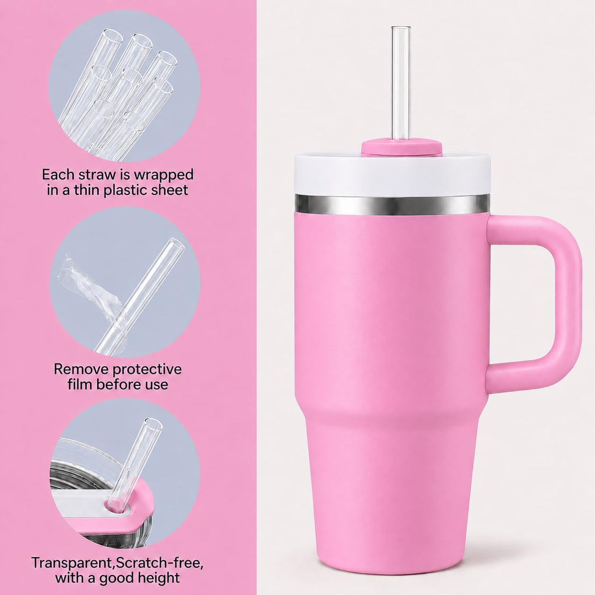 Replacement Straw Compatible with 40 oz Stanley Quencher Tumbler, 12 Inch Extra Long Reusable Plastic Straws for 40 Oz Cup, Clear-6 Pack