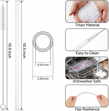 Replacement Straw Compatible with 40 oz Stanley Quencher Tumbler, 12 Inch Extra Long Reusable Plastic Straws for 40 Oz Cup, Clear-6 Pack